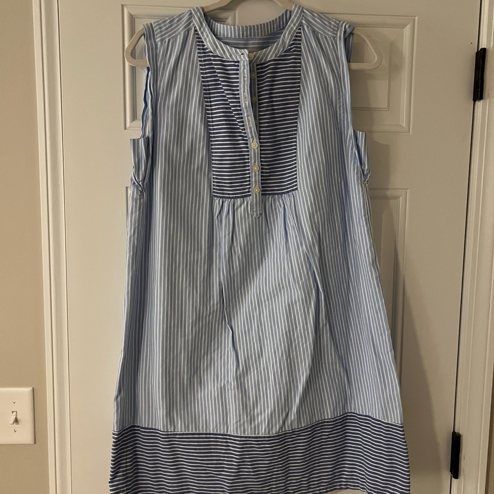 LOFT Light Blue and White Striped Dress